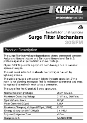 Installation Instructions - F965/04 - 30SFM Surge Filter Mechanism, 21197