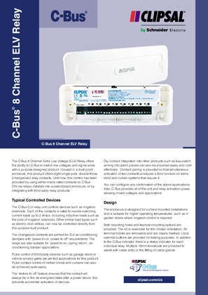 Product Data Sheet - C-Bus 8 Channel ELV Relay, 19879