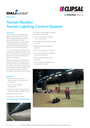 Technical Datasheet - DALI Tunnel Monitor, Tunnel Lighting Control System, 20128