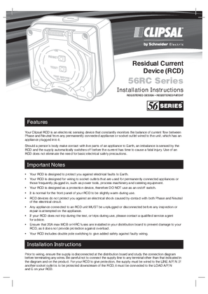 Installation Instructions - F2195/02 - 56RC Series Residual Current Device 21327