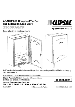 Installation Instructions - 230DRAQTP AS/NZS3012 Compliant Tie Bar and Extension Lead Entry, 21200