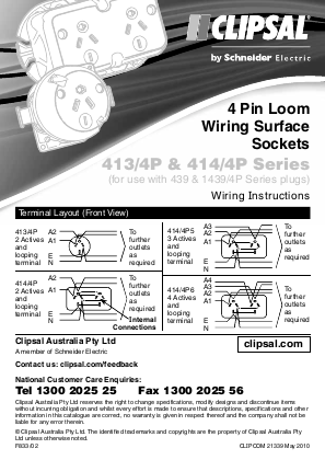 Installation Instructions - F833/02 - 413/4P and 414/4P Series 4 Pin Loom Wiring Surface Sockets, 21339