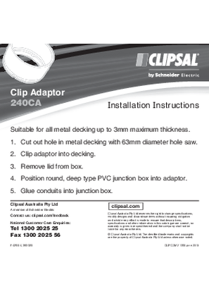Installation Instructions - F425/04 - 240CA Clip Adaptor, 21356