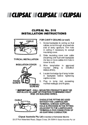 Installation Instructions - 516 Lampholder Installation Instructions For Cavity Ceiling (or Wall)