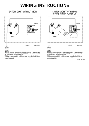Installation Instructions - Switchsocket Without Neon and  Switchsocket with Neon Neons Wired, Power On, 1440936