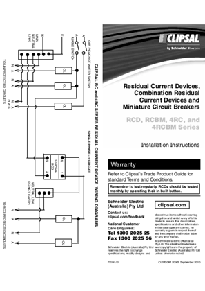 Installation Instructions - F2241/01 - RCD, RCBM, 4RC, and 4RCBM Series Residual Current Devices, Combination Residual Current Devices and Miniature Circuit Breakers, 20903
