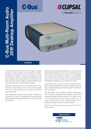 Product Data Sheet - 560125D/2 C-Bus Multi-Room Audio 25W Desktop Amplifier, 22102B