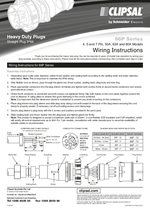 Installation Instructions - F1027/02 - 66P Series Heavy Duty Plugs 4, 5 and 7 Pin, 50A, 63A and 80A Models, 21416