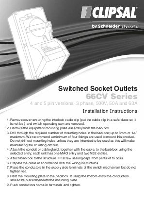 Installation Instructions - F940/04 - Switched Socket Outlets 66CV Series, 22999