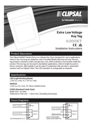 Installation Instructions - F1256/04 - Extra Low Voltage Key Tag 6200KT, 23005
