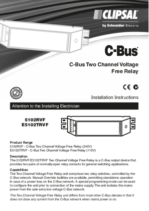 Installation Instructions - F1463/03 - 5102RVF and E5102TRVF C-Bus Two Channel Voltage Free Relay, 23006