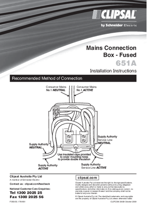 Installation Instructions - F355/03 - 651A Mains Connection Box - Fused, 1788101