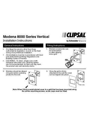 Installation Instructions - F2351/01 - Modena 8000 Series Vertical , 23055