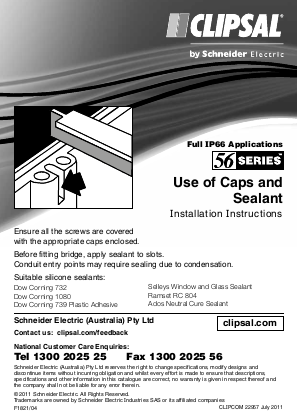 Installation Instructions - F1821/04 - 56 Series, Use of Caps and Sealant for full IP66 Applications, 22957
