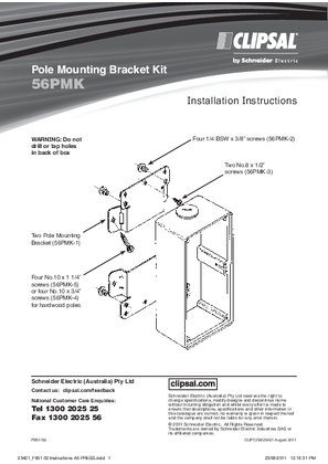 Installation Instructions - F951/02 - 56PMK Pole Mounting Bracket Kit, 23421