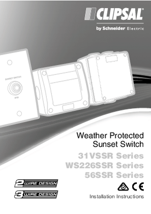 Installation Instructions - F2299/01 - 31VSSR Series, WS226SSR Series, 56SSR Series Weather Protected Sunset Switch,23617