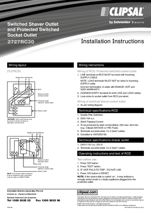 Installation Instructions - F584/02 - 2727RC30 Switched Shaver Outlet and Protected Switched Socket Outlet, 24122