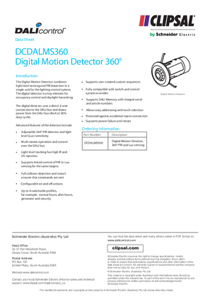Product Data Sheet - DCDALMS360 Digital Motion Detector 360 Degrees