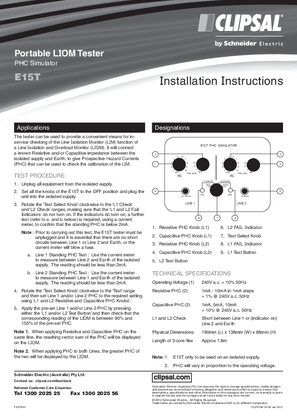 Installation Instructions - F2379/01 - E15T Portable LIOM Tester PHC Simulator, 24120