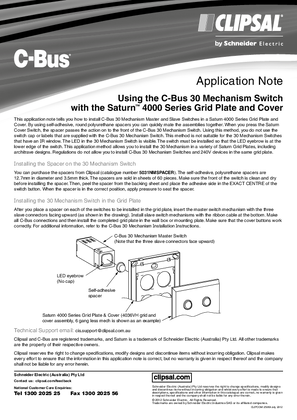 Installation Instructions - C-Bus Application Note - Using the C-Bus 30 Mechanism Switch with the Saturn4000 Series Grid Plate and Cover, 25069
