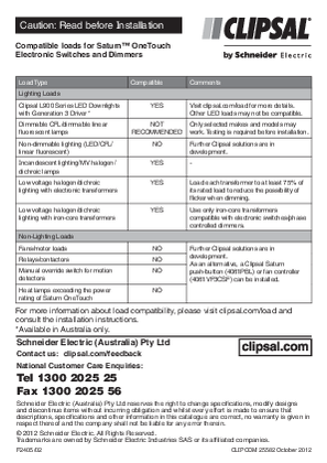 Installation Instructions - F2405/02 - Compatible loads for Saturn OneTouch Electronic Switches and Dimmers, 25582. (One Touch)