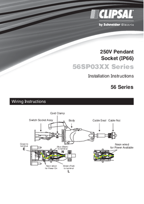 Installation Instructions - F1996/02 - 56SP03XX Series 250V Pendant Socket (IP66), 26837