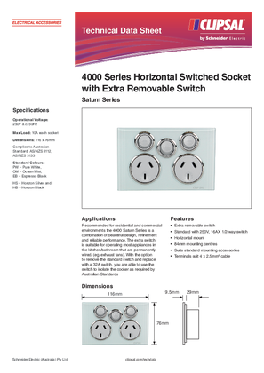 Technical Information - 4000 Series Horizontal Switched Socket with Extra Removable Switch, 26749
