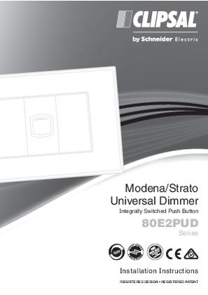 Installation Instructions - F2399/02 - 80E2PUD Series Modena/Strato Universal Dimmer, Integrally Switched, Push Button, 26763