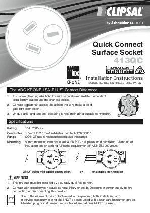 Installation Instructions - F1762/08 - 413QC Quick Connect Surface Socket, 111000