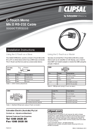 Installation Instructions - F2041/01 - 5000CT2RS232 C-Touch Mono Mk II RS-232 Cable, 112302
