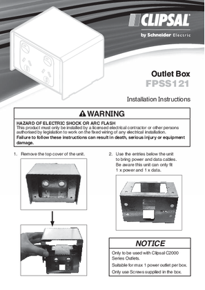 Installation Instructions - F2470/01 - FPSS121 Outlet Box, 121304