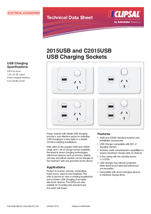 Product Data Sheet - 2015USB and C2015USB USB Charging Sockets, 120620