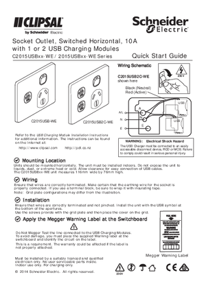Installation Instructions - F2442/03 - 2015USBC, 2015USB2C, C2015USBC, C2015USB2C Socket Outlet, Switched Horizontal, 10A with 1 or 2 USB Charging Modules Quick Start Guide