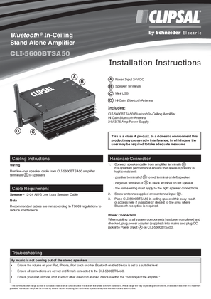 Installation Instructions - 5600BTSA50 Bluetooth In-Ceiling Stand Alone Amplifier, 117103