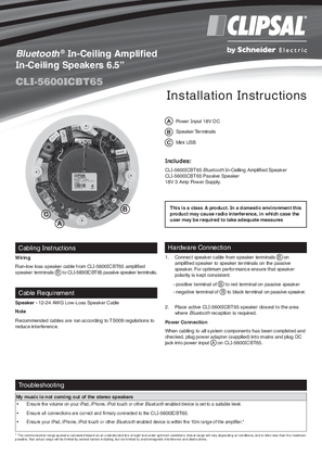 Installation Instructions - 5600ICBT65 Bluetooth In-Ceiling Amplified In-Ceiling Speakers 6.5 Inch, 117103