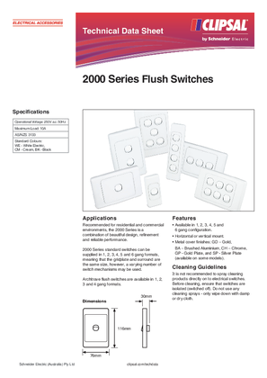 Product Data Sheet - 2000 Series Flush Switches, 123603