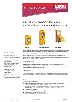 Product Data Sheet - Clipsal WilcoROWCO Metal Clad Surface DIN enclosures and DIN sockets, 115317