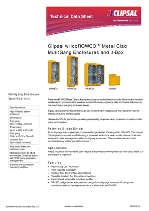 Product Data Sheet - Clipsal WilcoROWCO Metal Clad MulitGang Enclosures and J-Box, 115317