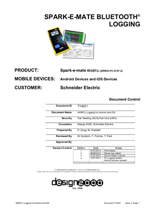 Installation Instructions T14221, 493BTL and 493BTLi Spark-e-mate Bluetooth Logging Options for PC, Android and iOS