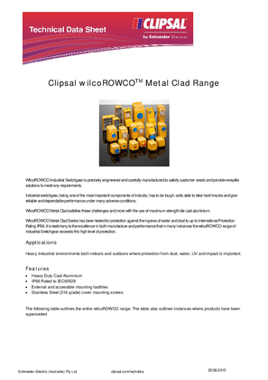 Product Data Sheet - Clipsal WilcoROWCO Metal Clad Range, 115317
