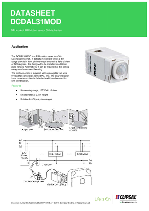 Product Data Sheet - DCDAL31MOD DALIcontrol PIR Motion sensor 30-Mechanism, 27112015_v1