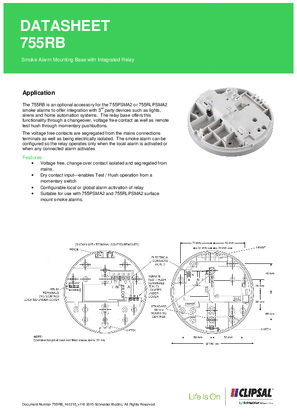 Product Data Sheet - 755RB Smoke Alarm Mounting Base with Integrated Relay, 755RB_161215_v1