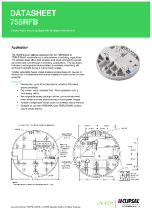 Product Data Sheet - 755RFB Smoke Alarm Mounting Base with Wireless Interconnect, 755RFB_161215_v1
