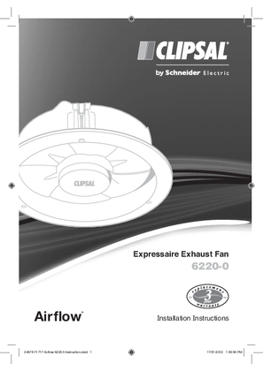 Installation Instructions - F1717 6220-0 Airflow Expressaire Exhaust Fan, 24078