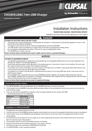 Installation Instructions - F2804 - Z4032HSUSBC Twin USB Charger