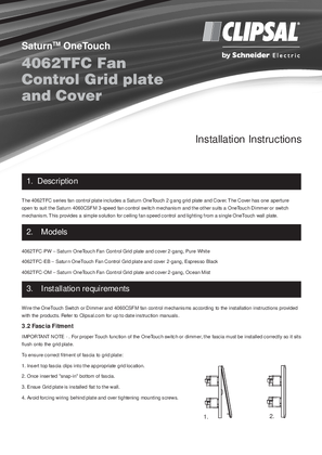 Installation Instructions - F2798/01 - 4062TFC Saturn OneTouch Fan Control Grid plate and Cover