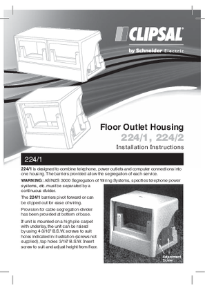 Installation Instructions - F381/04 - 224/1 and 224/2 Floor Outlet Housing, 21365