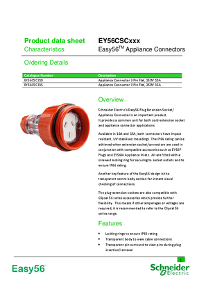Product Data Sheet - Easy56 - EY56CSC Appliance Connectors
