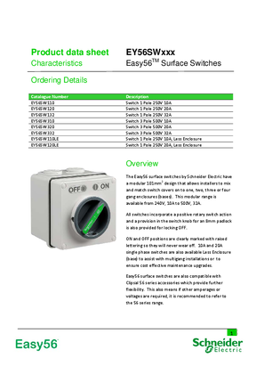 Product Data Sheet - Easy56 - EY56SW Surface Switches