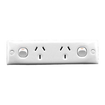 Twin Switch Socket Outlet, 250V, 10A, Skirt Mount, Straight Side